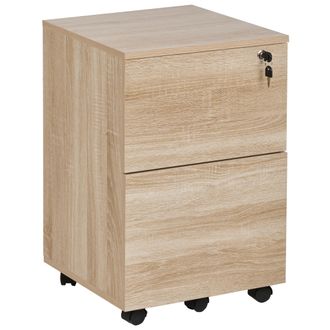 Beliani Beliani - Armario De Oficina Industrial Madera De Ingenier&iacute;a 2 Cajones Para Documentos Ruedas Cerradura Con Llave Marr&oacute;n Claro Johnson