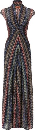Missoni Blue V-Neck Draped Lurex Viscose Dress