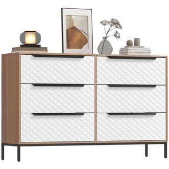 OEM C&oacute;moda Con 6 Cajones De Tela Frentes Con Patr&oacute;n De Diamante Para Sal&oacute;n Oficina Vestidor Natural Y Blanco
