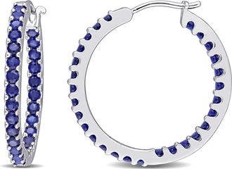 Amour 2 4/5 CT TGW Created Blue Sapphire Inside Outside Hoop Earrings In 10K White Gold