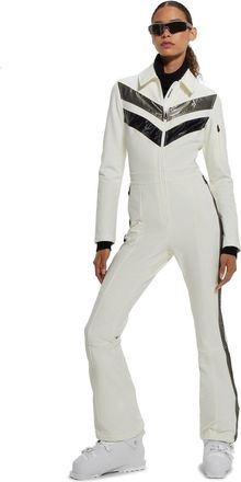 HUGO BOSS Womens Collared Neck Long Sleeve Solid Patterned Skisuit in White - Size 12 UK