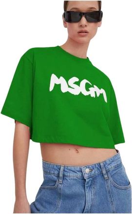 Msgm Groene Katoenen T-Shirt voor Vrouwen - Dames - T-shirts - Groen - S - Katoen - Tops