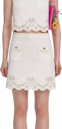 Self Portrait Broderie Denim Mini Skirt In Ecru