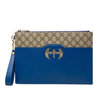 Gucci Pre-owned Canvas Clutch - Dames - Pre-owned - Blauw - Maat: ONE Size Leer