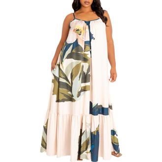 Buxom Couture Floral Print Voluminous Maxi Dress in Beige Multi at Nordstrom