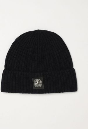 Stone Island Berretto beanie in lana vergine a coste con logo Compass