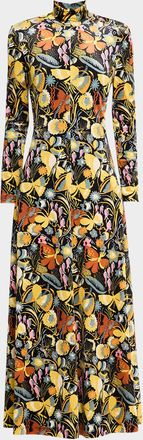 Rosetta Getty Turtleneck Long-Sleeve Zip-Front Jersey Maxi Dress