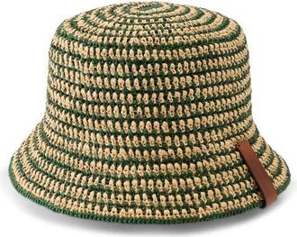 Helen Kaminski Shashika Raffia Crochet Bucket Hat in Natural/emerald at Nordstrom