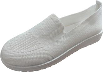 Generic Womens Sneakers Ladies Fashion Solid Color Breathable Knitted Mesh Flat Bottom Casual Sports Shoes for Everyday Comfort and Flexible Fit (White, 5.5)