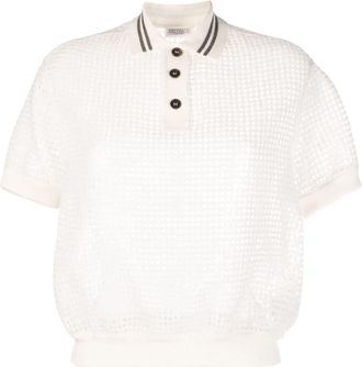 Brunello Cucinelli polo-collar knitted top - women - Elastane/Cashmere/Cotton/Acetate/Silk/Mohair/Wool/Polyester/Polyamide - M - White