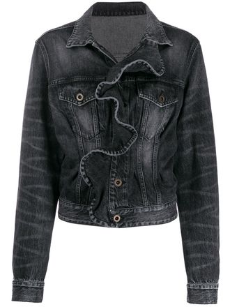 Unravel ruffled denim jacket - women - Cotton/Polyurethane/Viscose - 36 - Black