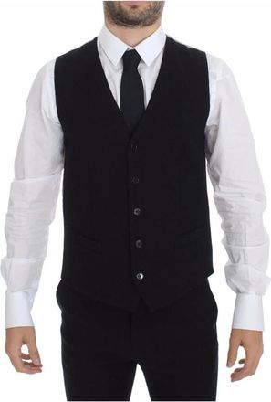 Dolce & Gabbana Zwarte Gebreide Jurk Vest - Heren - Gillet - Zwart - M - Katoen - Kostuums