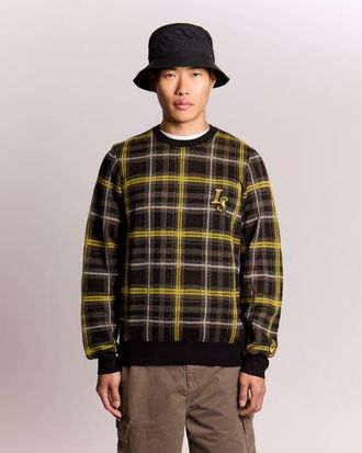 Lyle & Scott Ribbed Jacquard Tartan Crew Neck in Jet Black at Nordstrom, Size Xx-Large