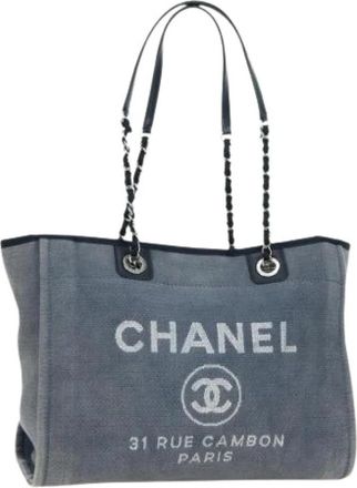 Chanel Pre-owned Tote Bags, female, Blue, Size: ONE SIZE Pre-owned Vintage Canvas Tote Bag