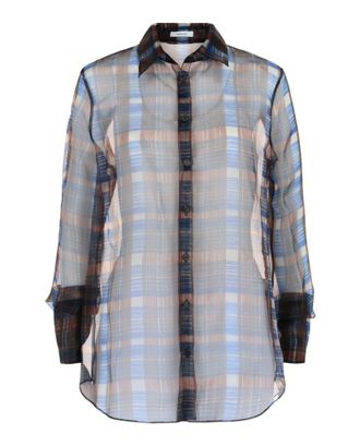 Ferragamo August Organza Check Button-Front Shirt