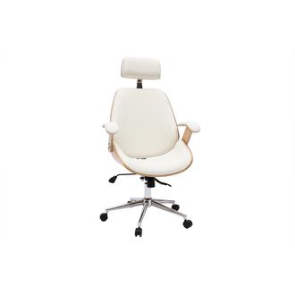Miliboo Sill&oacute;n De Oficina De Direcci&oacute;n De Dise&ntilde;o Blanco, Madera Clara Y Acero Cromado Musk