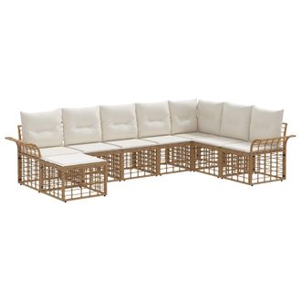 vidaXL Conjunto De Sof&aacute;s De Exterior 8 Pcs Natural Y Crema Poli&eacute;ster Vidaxl