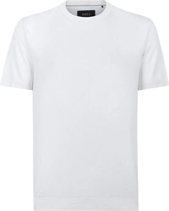 HUGO BOSS Zijden en katoenen T-shirt - Heren - T-shirts - Wit - M - Katoen - Tops