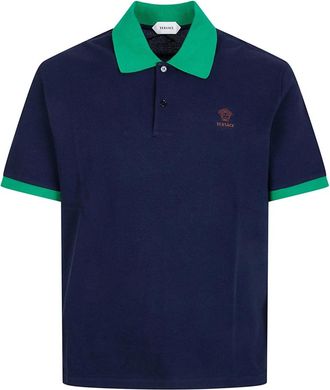 Versace T-shirts en polos - Heren - Polos - Blauw - M - Katoen - Tops
