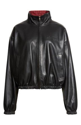 Balenciaga Leather Bomber Jacket in 1000 Black at Nordstrom, Size Medium