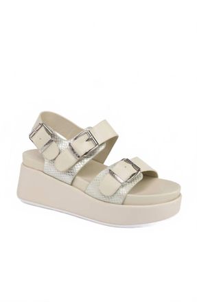 J/Slides Womens Brooke Leather Platform Sandal In Bone Multi