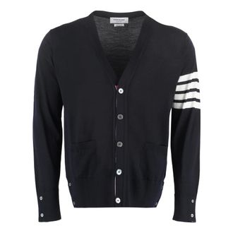 Thom Browne Truien & Vesten, Heren, Blauw, M, Wol, Merino Wool 4-Bar Classic V-Neck Cardigan