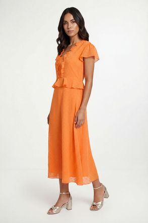 Wallis Womens Metallic Polka Dot Ruffle Midi Dress - Orange - Size 18 UK