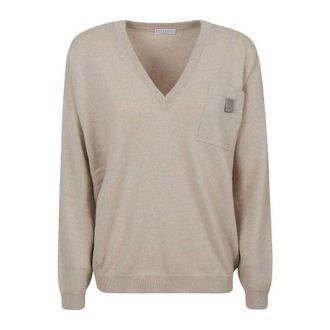 Brunello Cucinelli WomenS Feather Wool V Neck Sweater, Size M