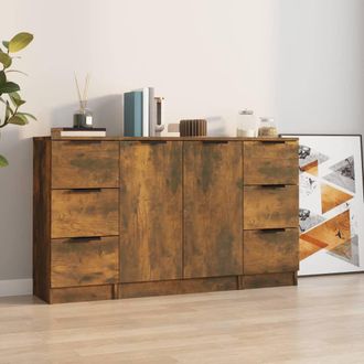 vidaXL Aparadores 3 Piezas Madera Contrachapada Roble Ahumado Vidaxl