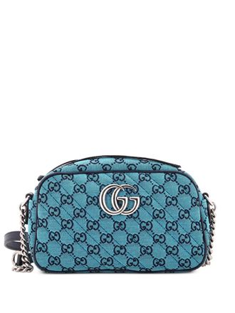 Gucci GG Marmont Shoulder Bag Diagonal Quilted GG Canvas with Leather Small crossbody bag - Blu