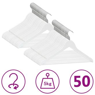 vidaXL Juego De Perchas Ropa 50 Uds Antideslizantes Madera Dura Blanco Vidaxl