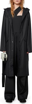 Rains Waterproof Hooded Long Jacket in 01 Black at Nordstrom, Size X-Large