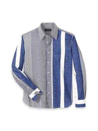 Paul Fredrick Slim Fit Linen Blend Stripe Casual Shirt