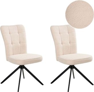 Beliani Set of 2 Swivel Dining Chairs Light Beige Boucle Upholstery Metal Legs Base Dining Room RYAN