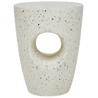 Beliani Beliani - Mesa Auxiliar Mgo Fibra De Vidrio Tapa Redonda Resistente A Manchas Uv &Oacute;xido Agua Viento Blanco Con Efecto Terrazo Edolo