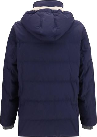Brunello Cucinelli Mens Nylon Hooded Jacket Cobalto+piombo Polyamide; Elastane Down Coat