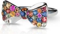 Effy Sterling Silver Pav&eacute; Rainbow Sapphire Bow Ring in Silver Multi at Nordstrom Rack, Size 7