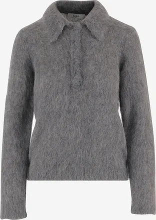 Chlo&eacute; Alpacamix poloshirt met geborstelde afwerking