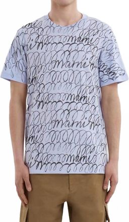 Marni Scribbled Motif Organic Cotton T-Shirt In Illusion Blue