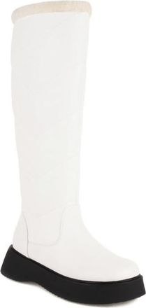 Generic Womens Knee High Winter Thermal Snow Boots Platform Heels Round Toe Waterproof Fashion Warm Plush Shoes (White,5.5)