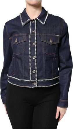 Dolce & Gabbana Denimjack met kristallen versiering - Dames - Spijkerjassen - Blauw - L - Denim - Jassen
