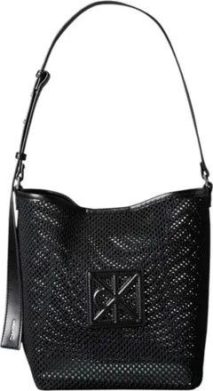 Calvin Klein Shoulder Bags, female, Black, Size: ONE SIZE Mesh Bucket Bag