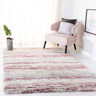 Safavieh Fontana Shag Area Rug, Ivory / Pink Modern Style Non-Shedding