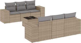 vidaXL Vidaxl - Set Sof&aacute;s De Jard&iacute;n 7 Piezas Y Cojines Rat&aacute;n Sint&eacute;tico Beige