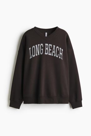 H&M Oversized Sweatshirt mit V-Ausschnitt - Dunkelgrau/Long Beach