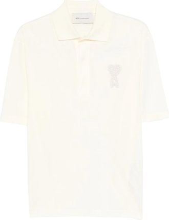 Ami Polo Shirts, female, Beige, Size: S De Coeur Knitted Patch Polo