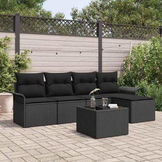 vidaXL Vidaxl - Conjunto De Sof&aacute; De Jard&iacute;n Con Coj&iacute;n 6 Pcs Negro Polirat&aacute;n