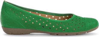 Gabor Geperforeerde zomerballerinas in pistache fluweel leer - Dames - Ballerinas - Groen - 36 EU - Leer - Schoenen