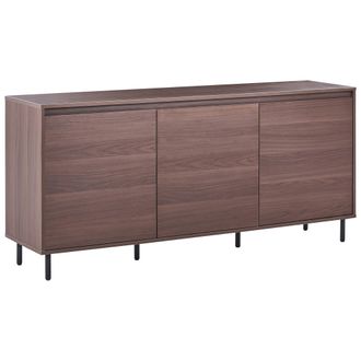 Beliani Aparador Moderno 3 Puertas Alto Patas De Metal Negro Armarios Marr&oacute;n Claro Nikea