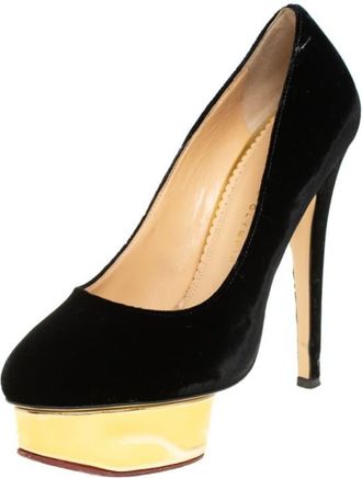 Charlotte Olympia Black Velvet Dolly Pumps